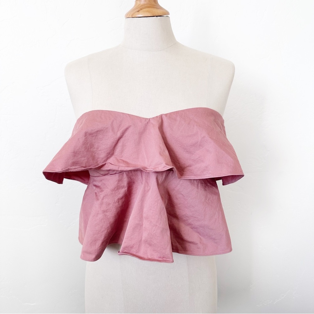 Rebecca Taylor Strapless Nude Glow Tiered Ruffle Crop Top 6
